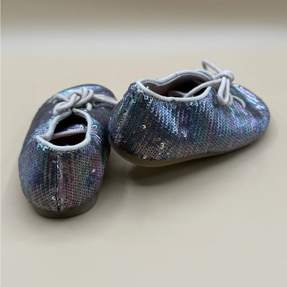 ZARA Baby Sequin Lace Up Shoes Size 23 Iridescent Sparkle Toddler Sneakers